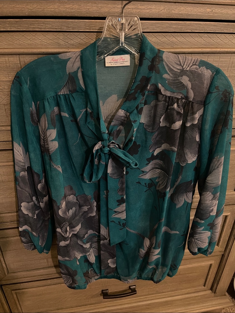 NY&C Sweet Pea Teal Floral Tie-Neck Top